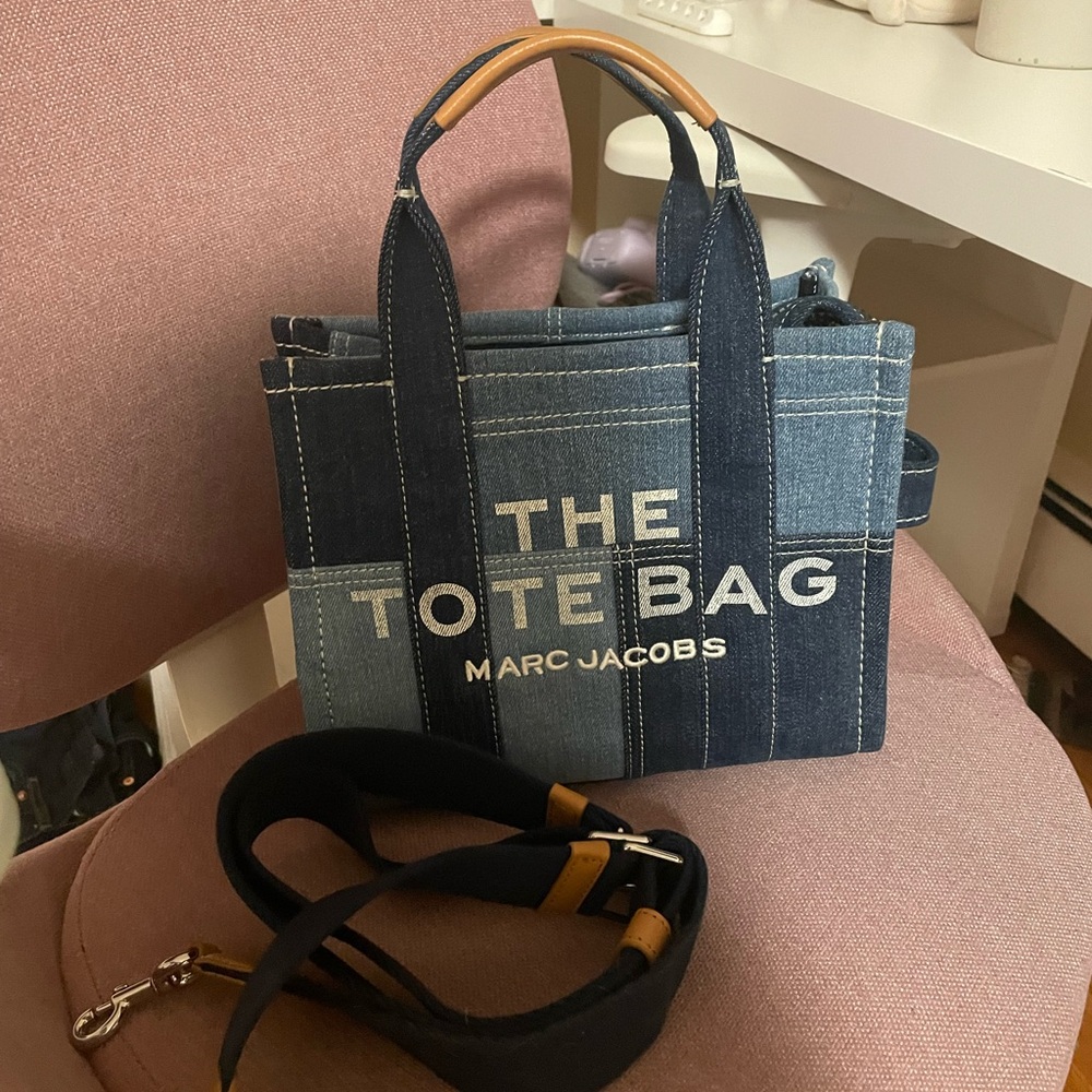 Like New Marc Jacobs Two-Tone Denim Patchwork Small Tote Bag